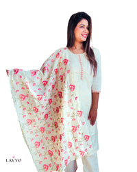 Premium Off White Embroidered Kurta Pant Set with Rich Embroidered Floral Dupatta | 3 Piece Suit